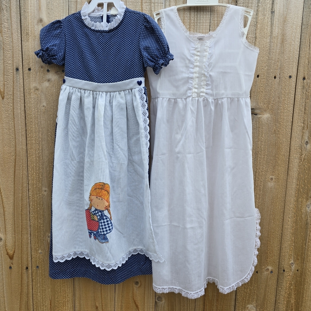 Vintage Sears Apron Ruffle Hem Blue/White Gingham Size 6 With Slip